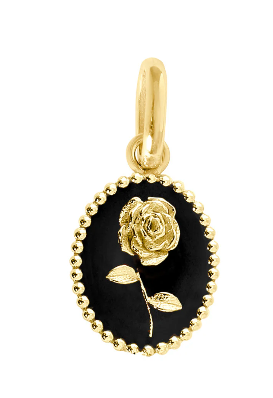 18ct yellow gold w/ rose & blk enamel