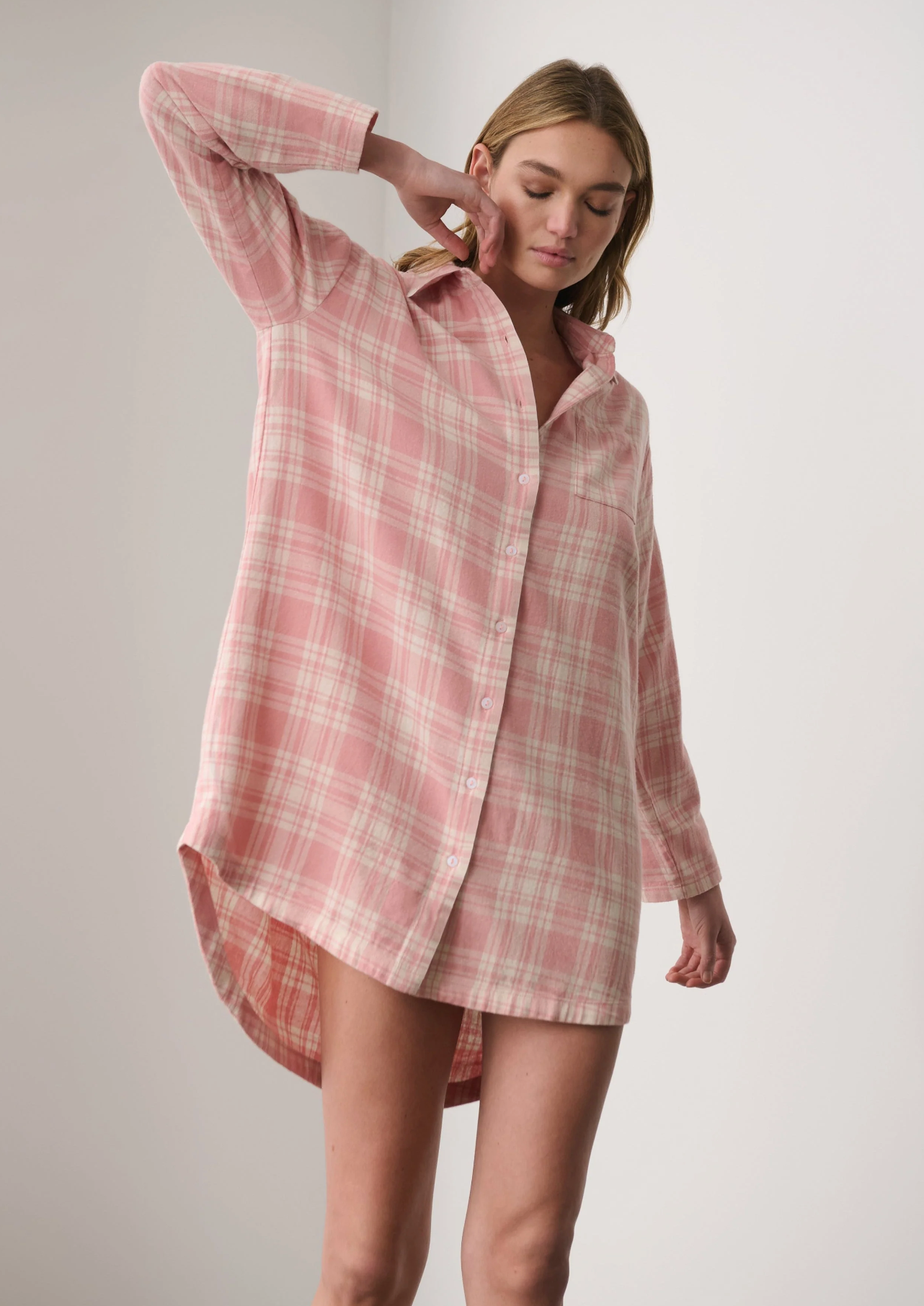 Pink plaid sleepshirt front