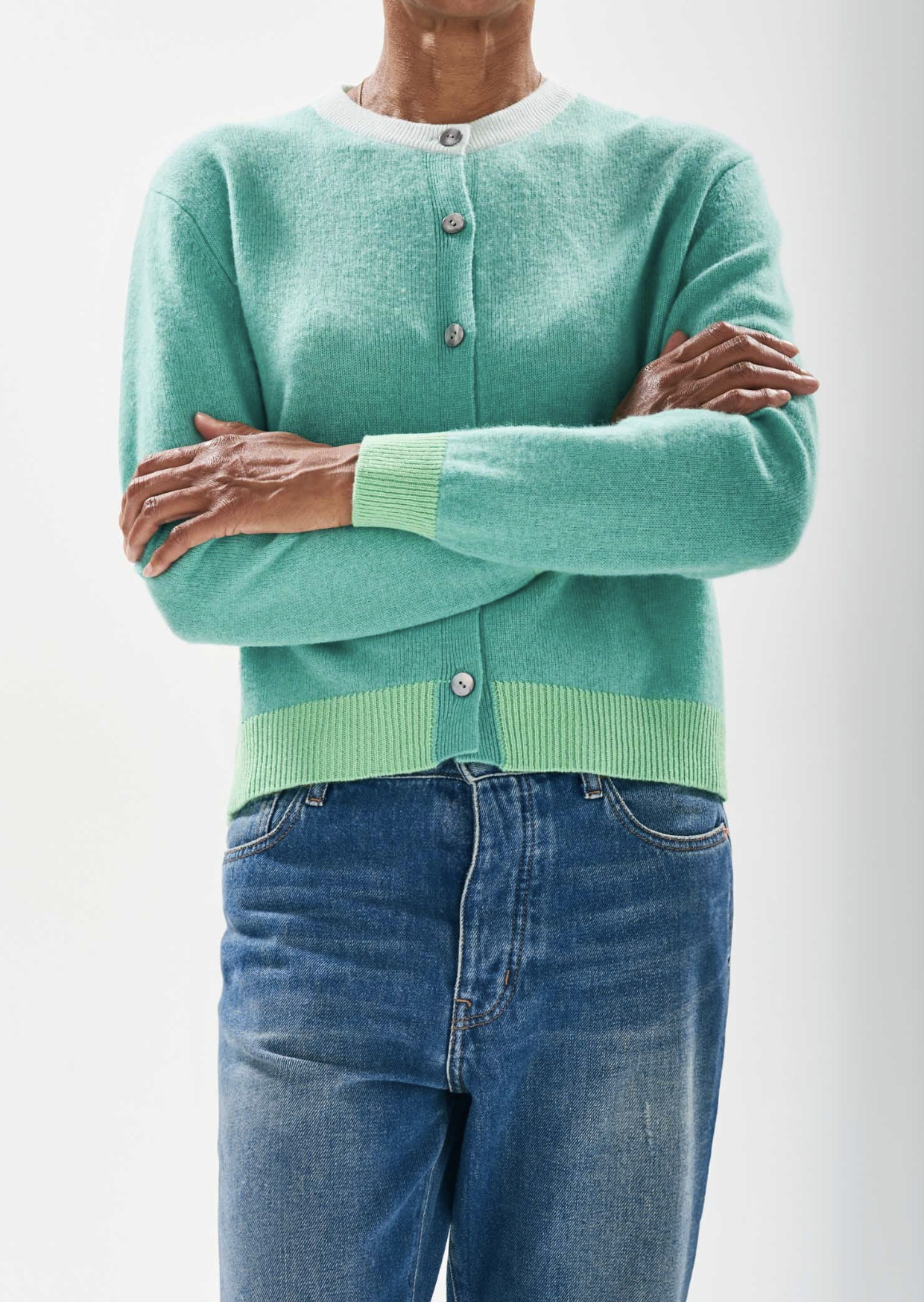 Contrast rib cardi in mint | Jumper 1234 | MARKET 