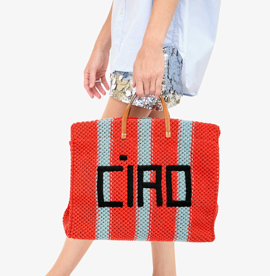 Poppy/blue stripe crochet tote | ciao | clare v | market