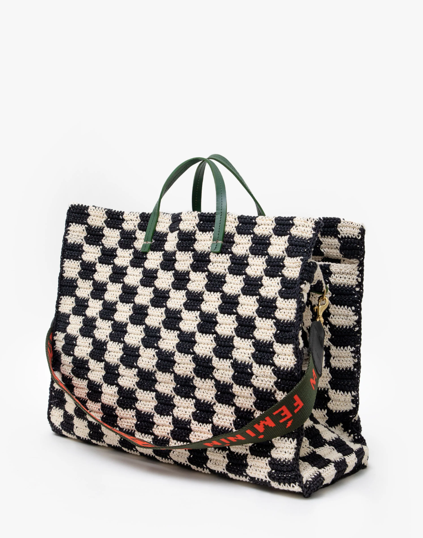 Crochet Tote blk/cream checkerboard | clare v | MARKET 