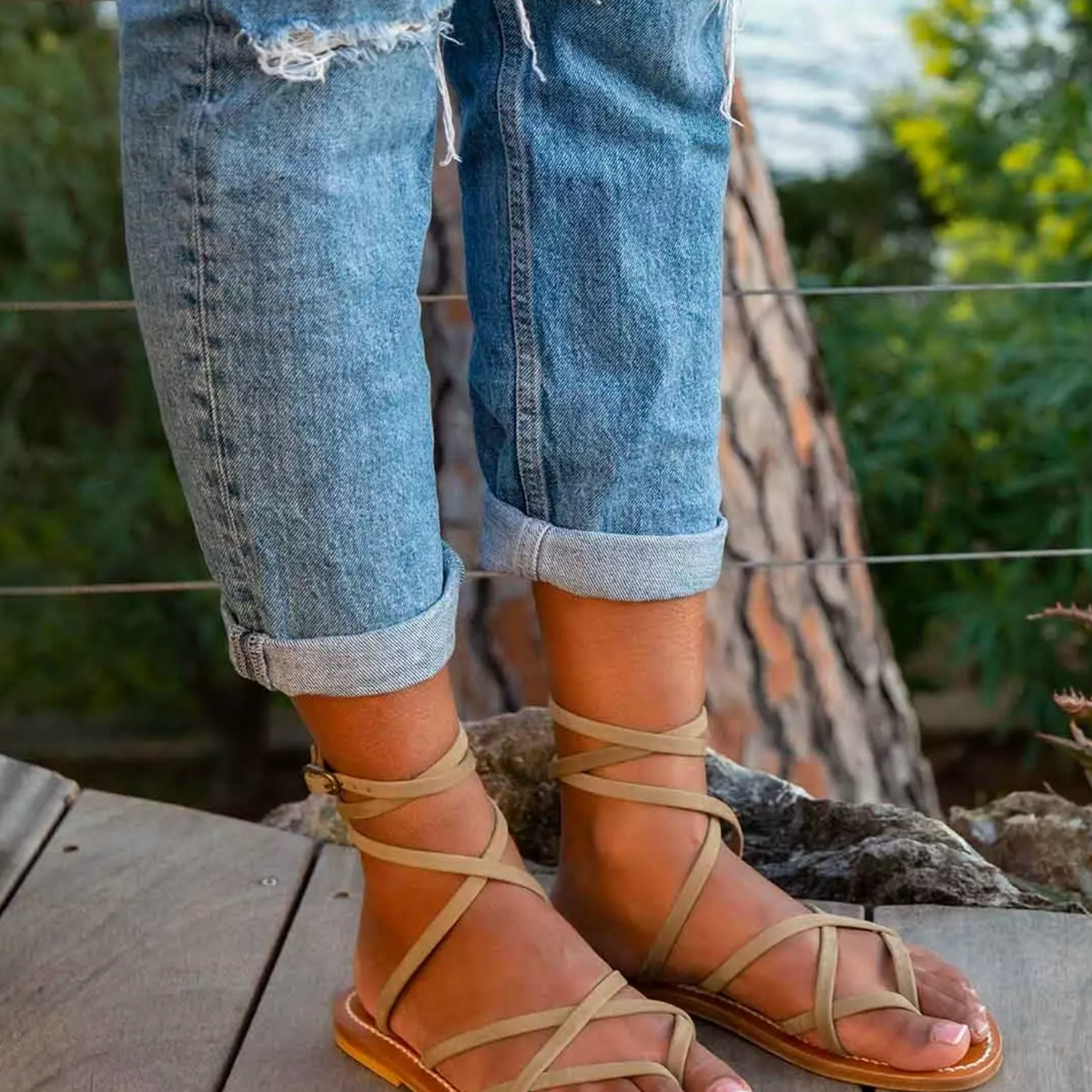 サンダル・ミュール KJACQUES Women Sandals ZENOBIE F MIEL BG GREY K JACQUES ST TROPEZ Zenobie leather sandals | NET-A-PORTER