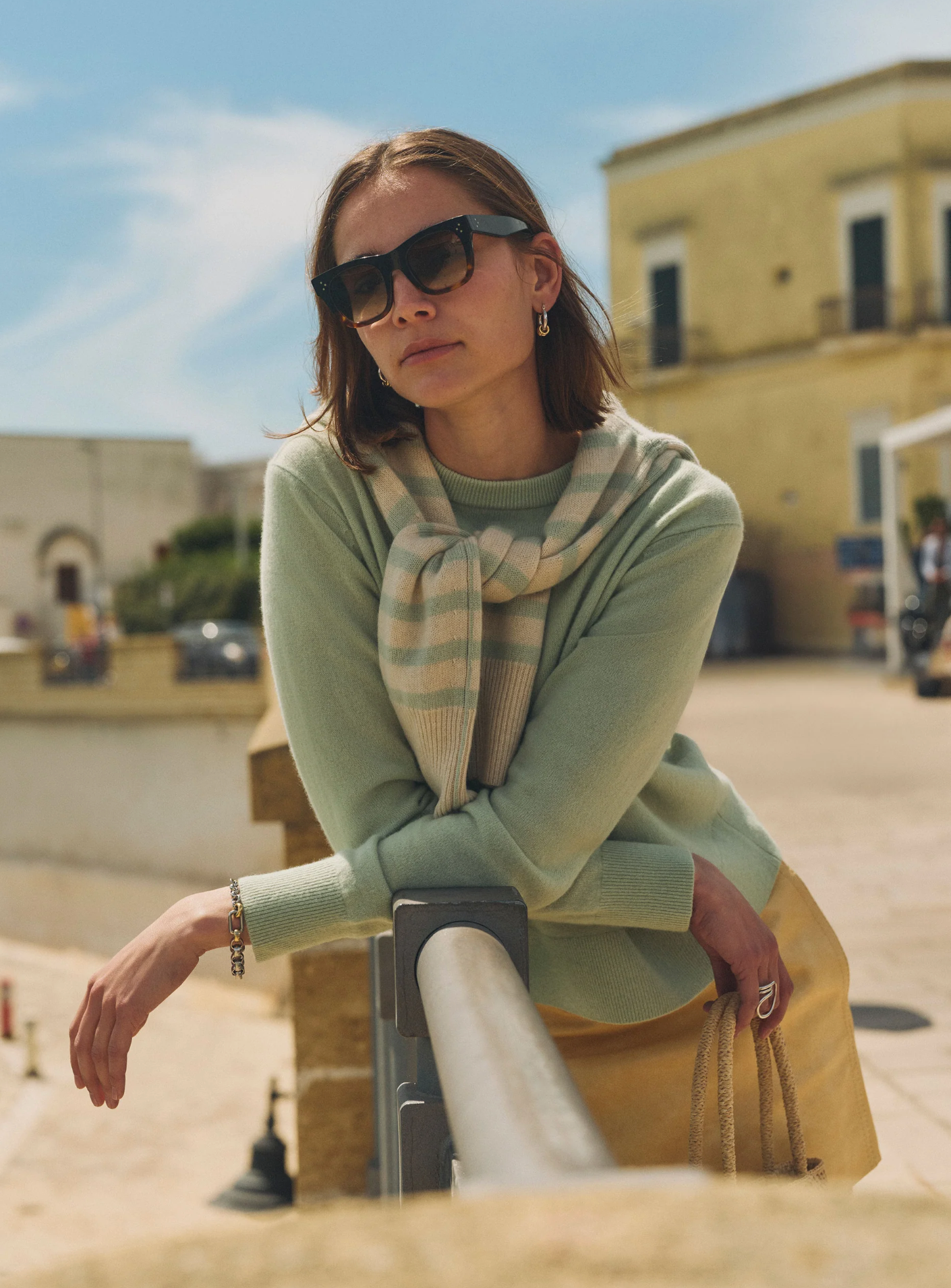 Cashmere stripe natural/mint  | White & Warren | MARKET