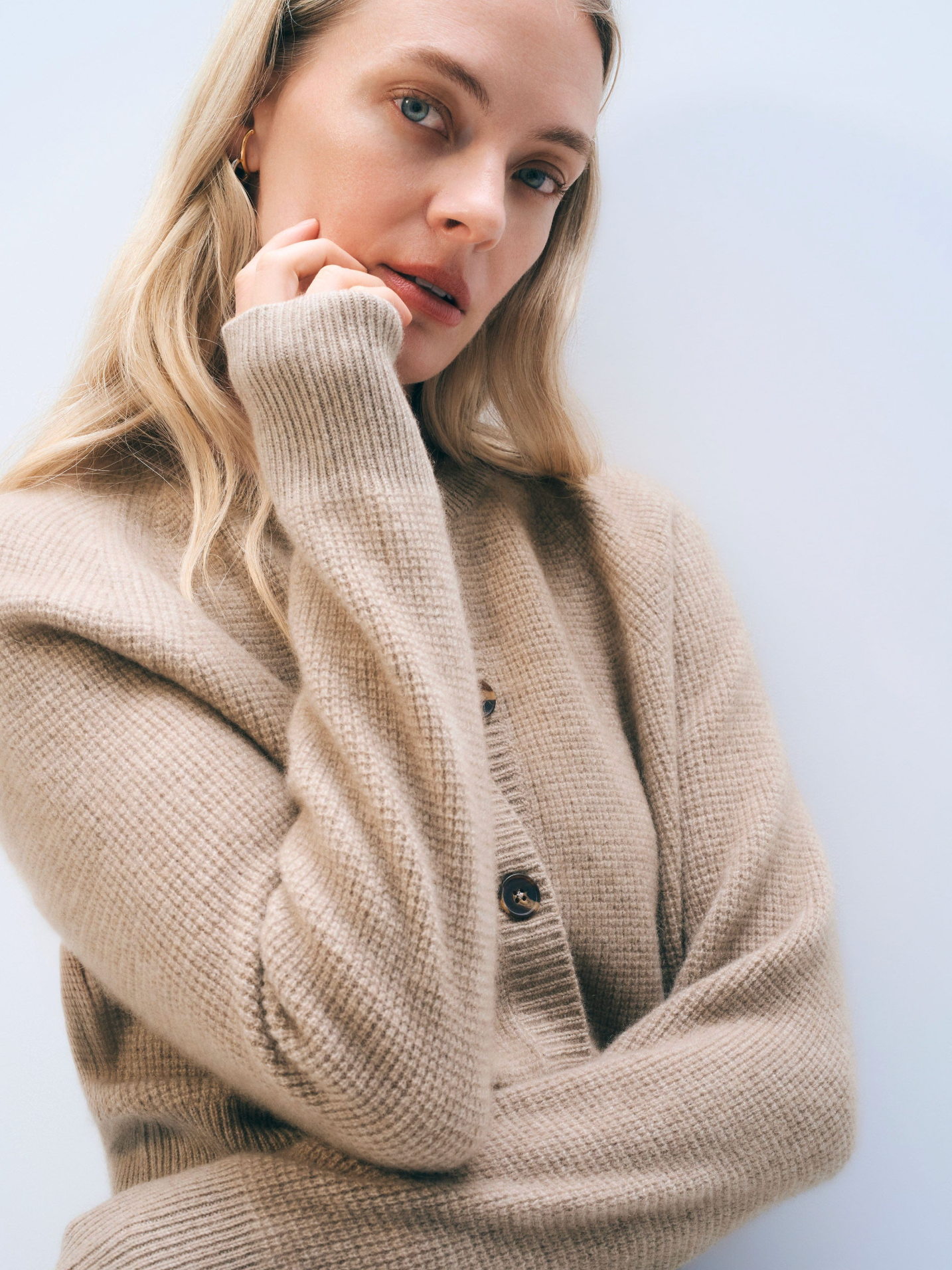 Waffle cardigan taupe heather | White & Warren | MARKET
