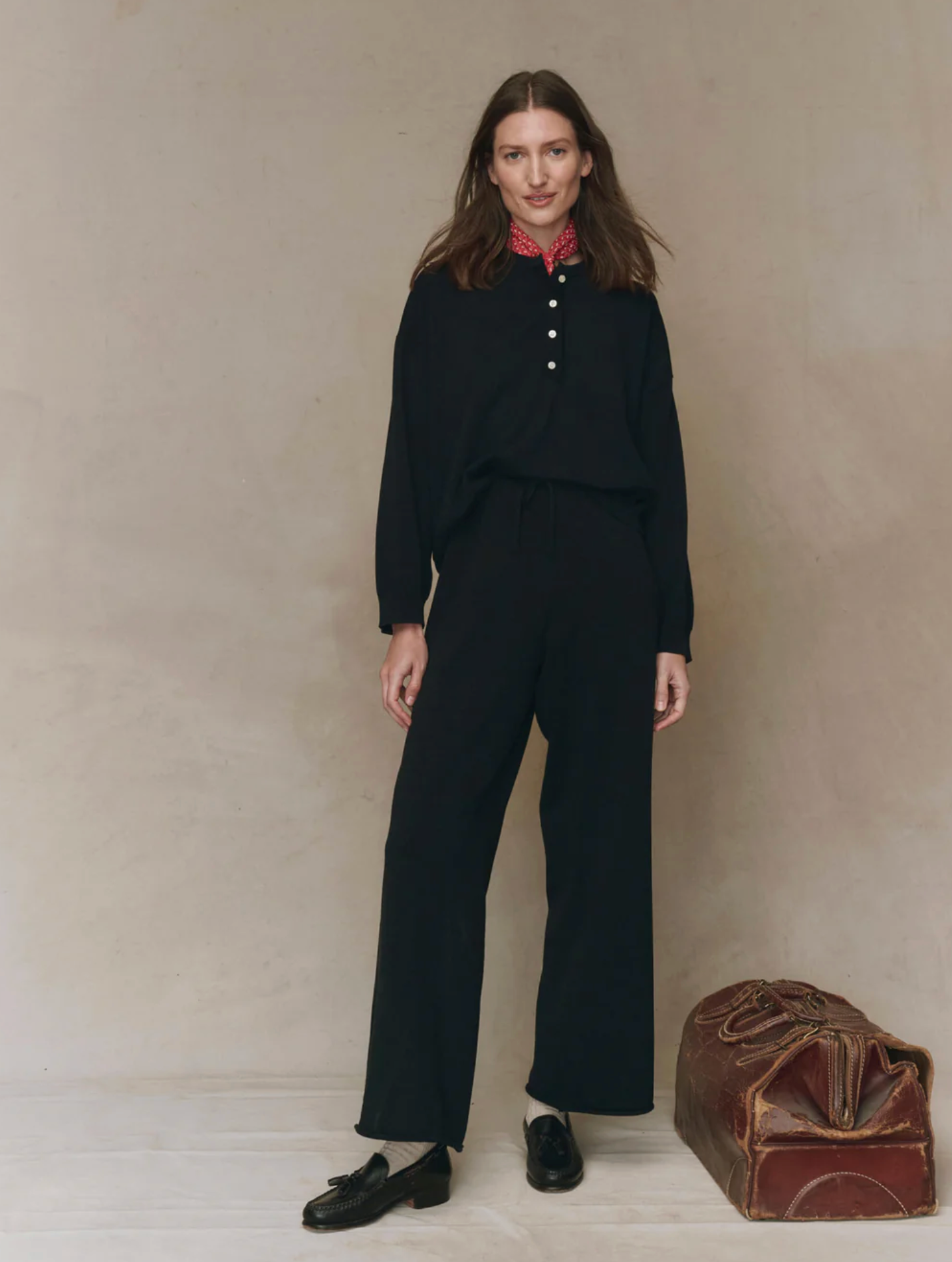 The Henley Sweater with the rec pant in black | The Great | MARKET
