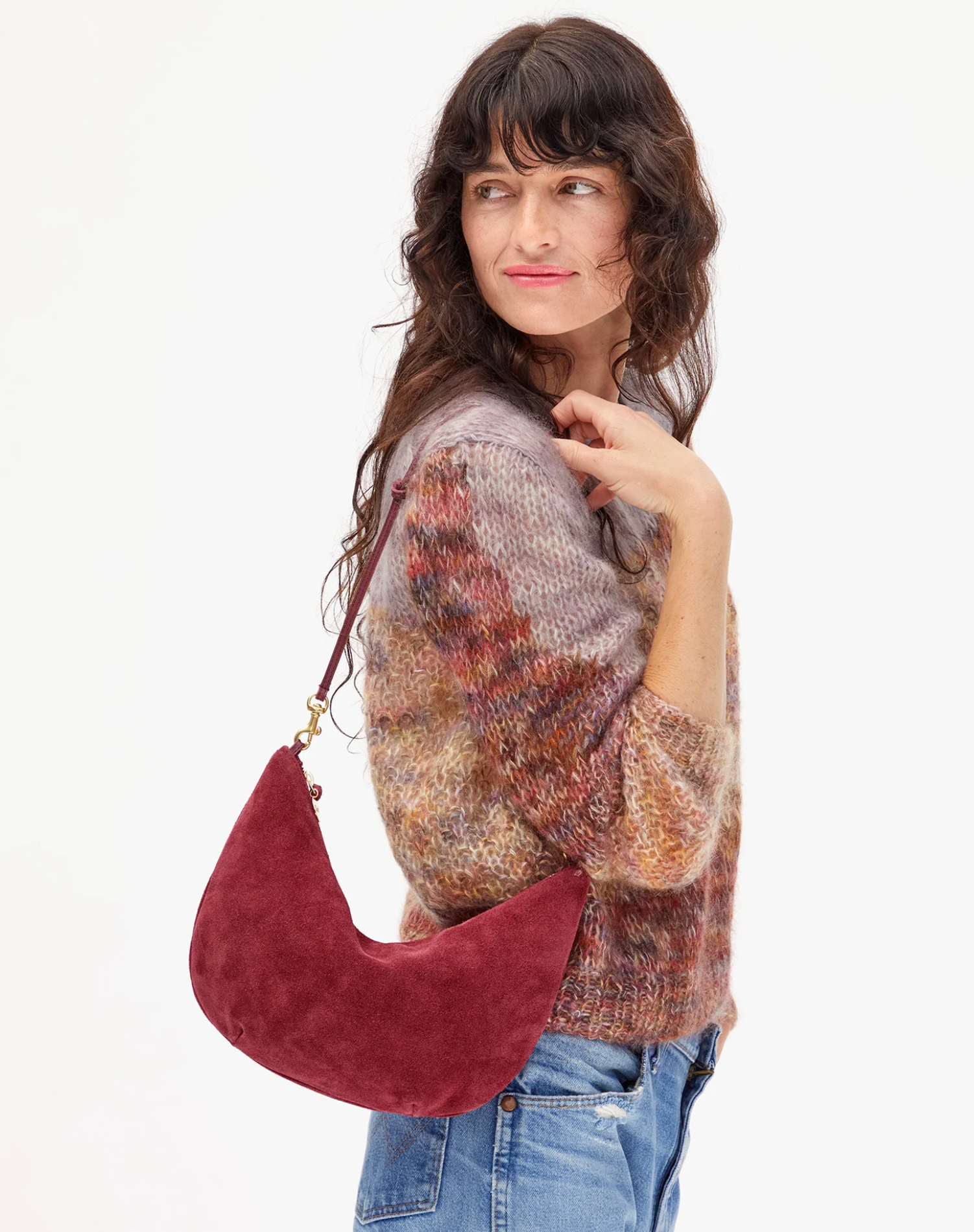 Lune shape in currant suede | Clare V | MARKET