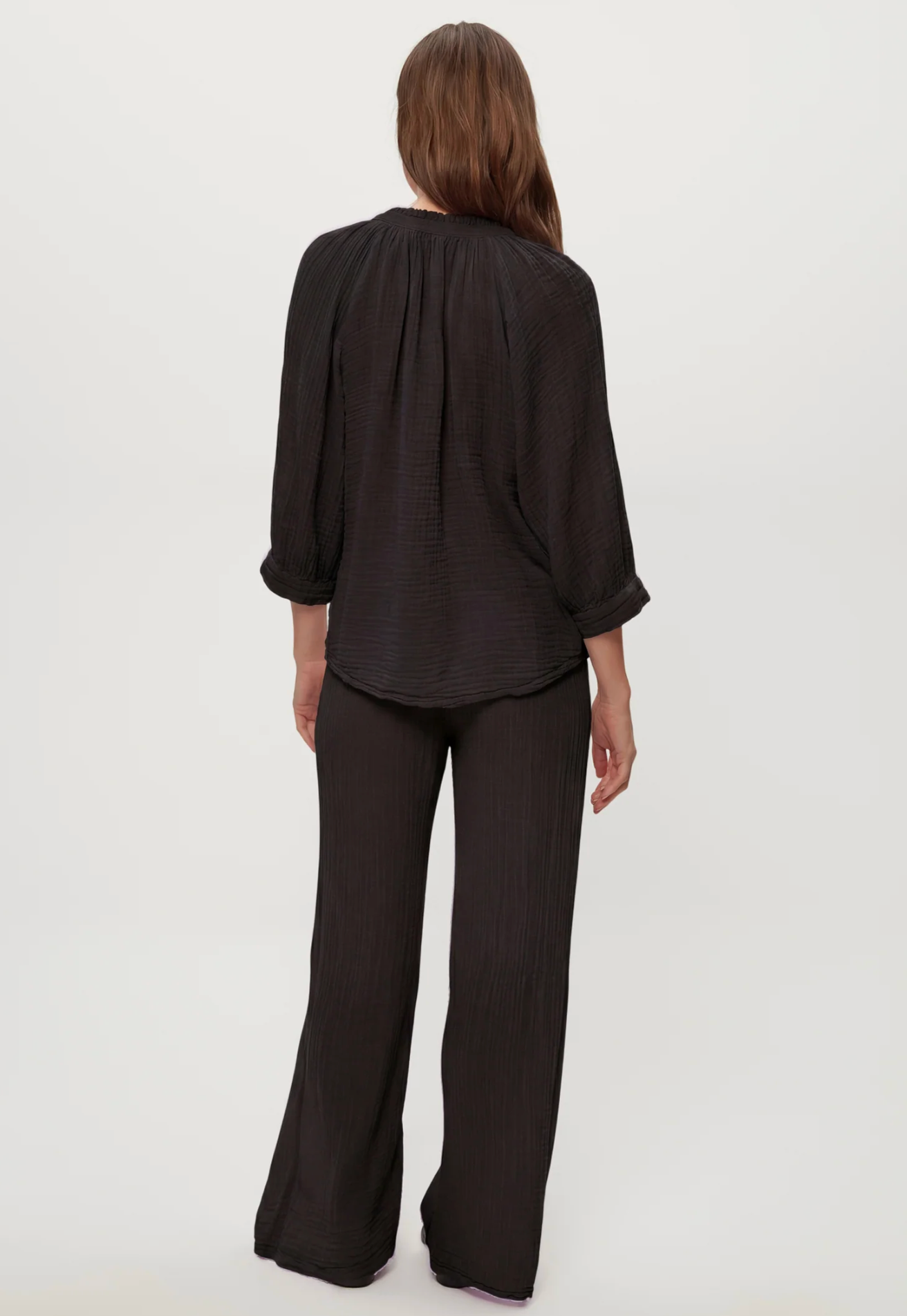 Kali Gauze ruffle neck  Black| Michael Stars | MARKET