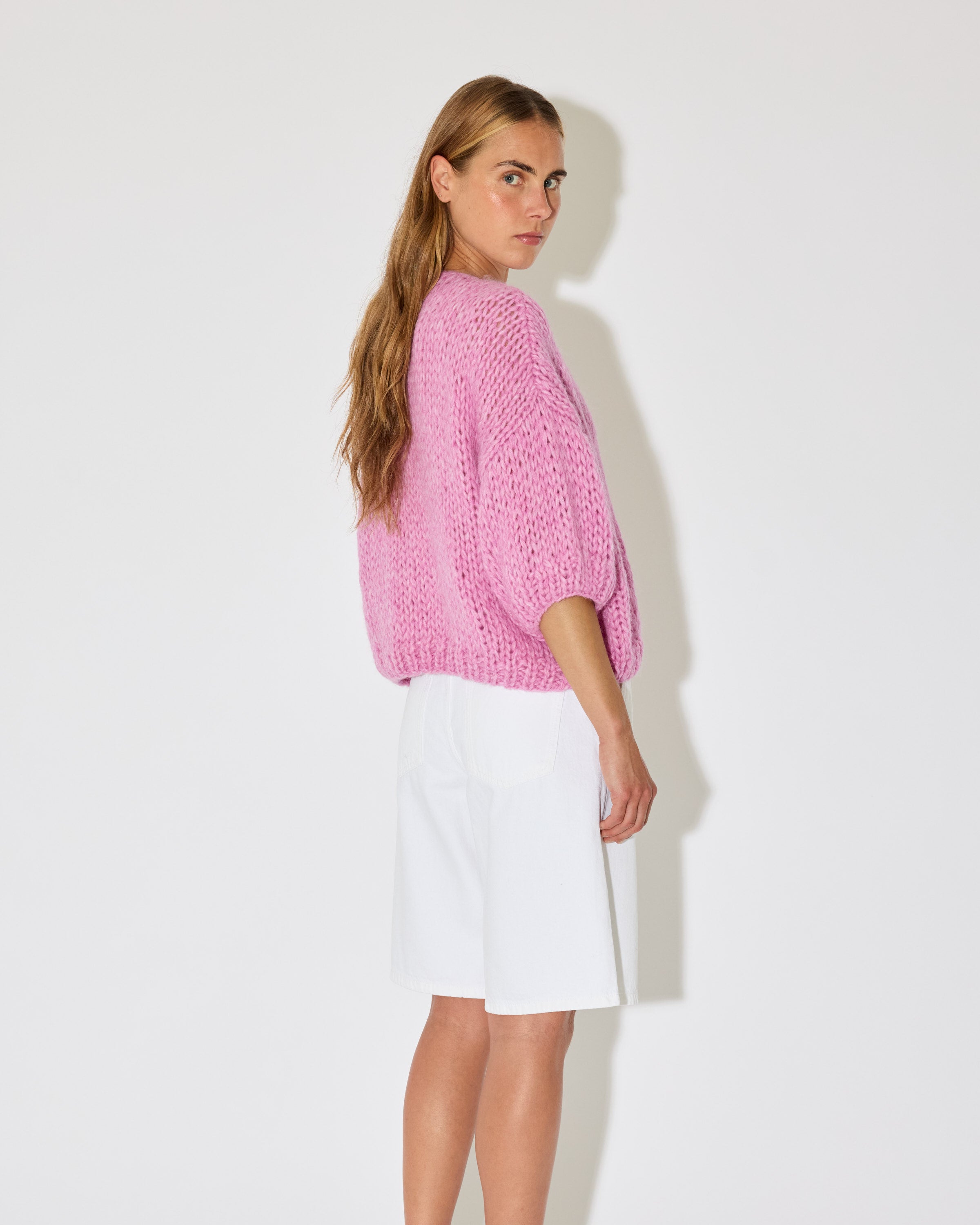 ALPACA BOMBER CARDIGAN, SHORT SLEEVES