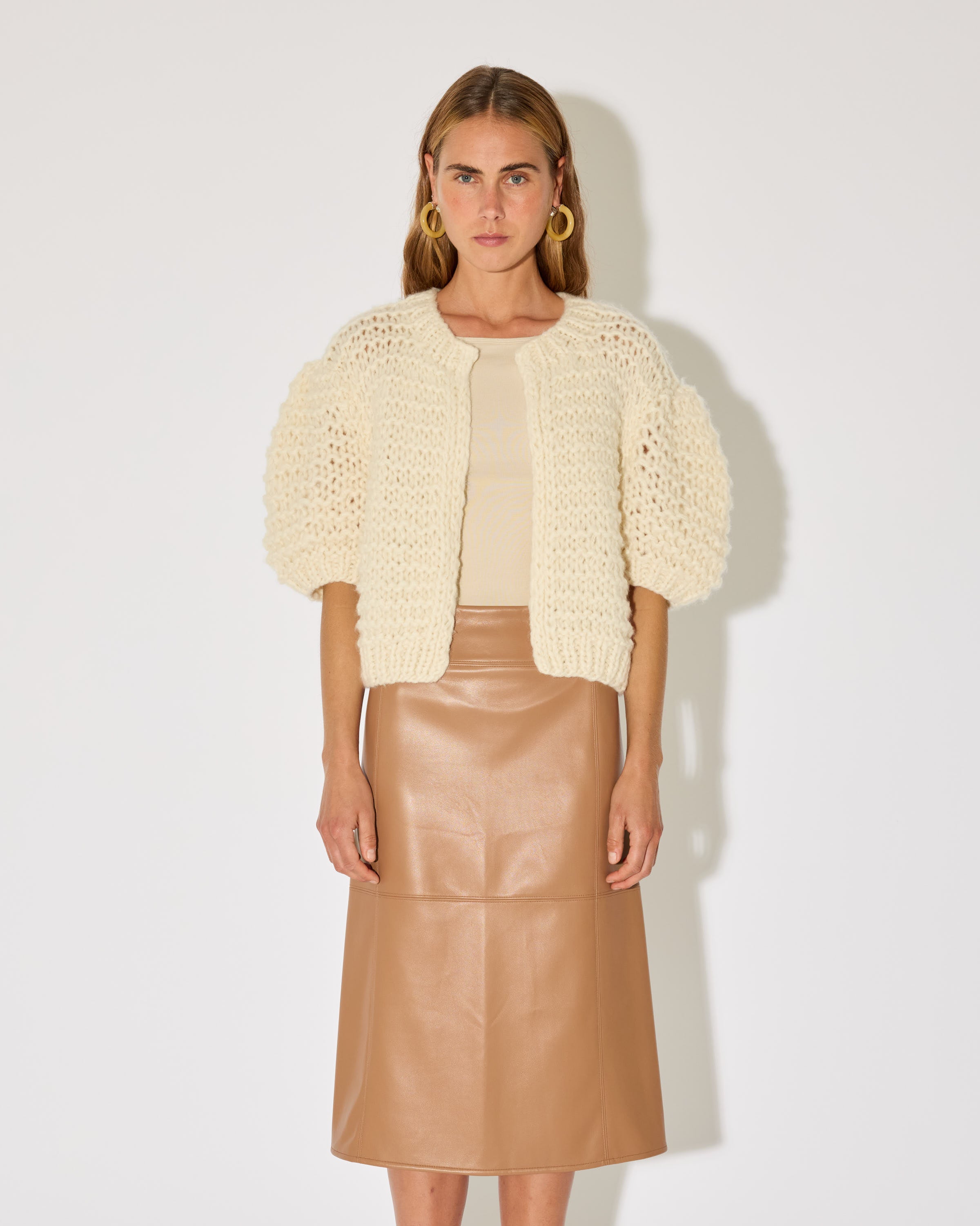 CASHMERE PUFFY SHORT SLEEVE CARDIGAN